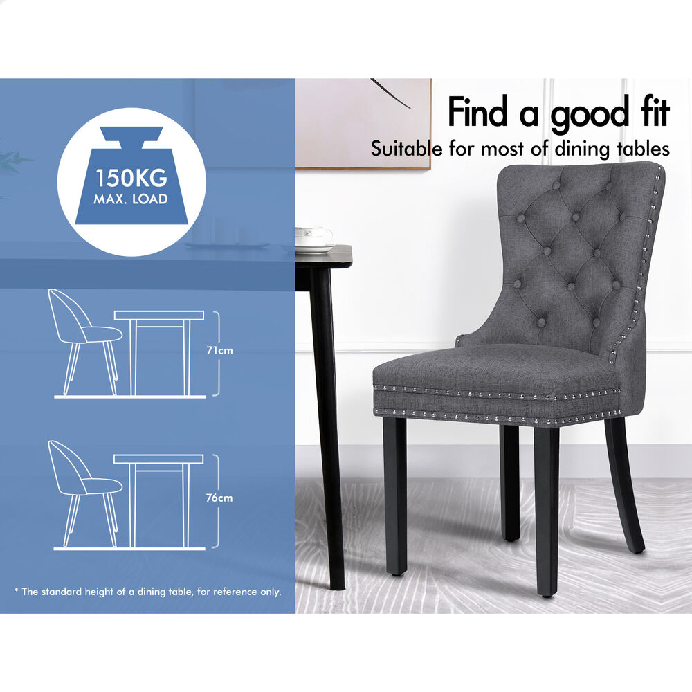 ALFORDSON 2x Dining Chair Kitchen Lounge Retro Button Tufted Wooden Fabric Grey