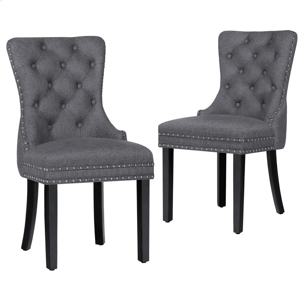 ALFORDSON 2x Dining Chair Kitchen Lounge Retro Button Tufted Wooden Fabric Grey