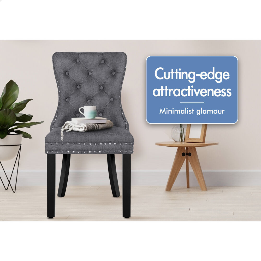 ALFORDSON 4x Dining Chair Kitchen Lounge Retro Button Tufted Wooden Fabric Grey