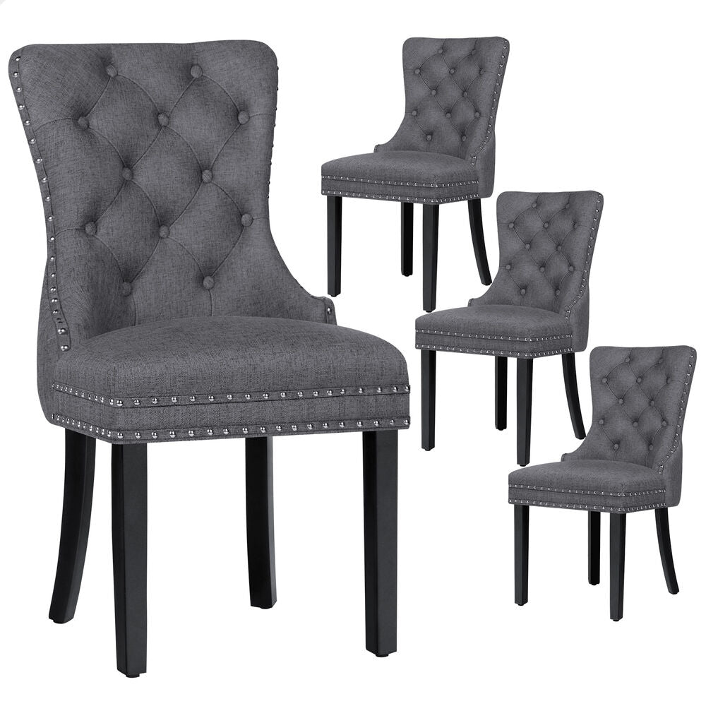 ALFORDSON 4x Dining Chair Kitchen Lounge Retro Button Tufted Wooden Fabric Grey