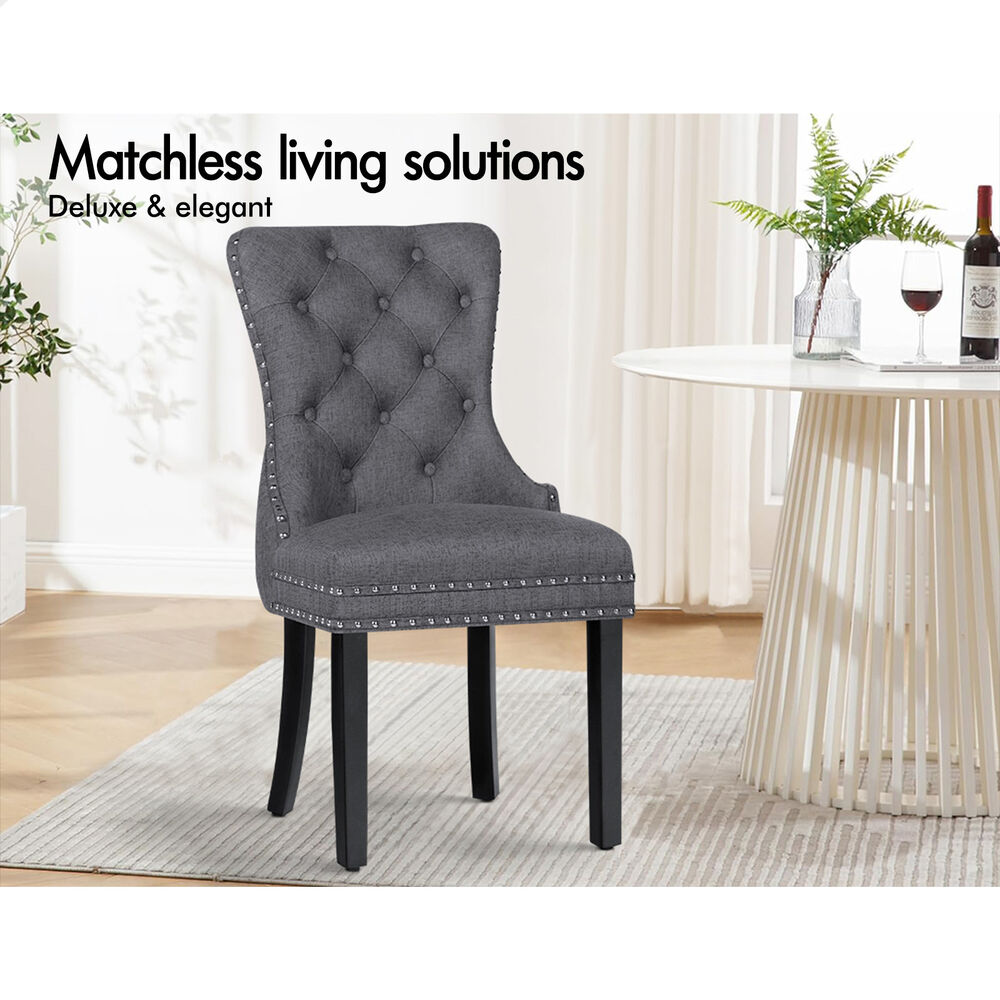 ALFORDSON 4x Dining Chair Kitchen Lounge Retro Button Tufted Wooden Fabric Grey