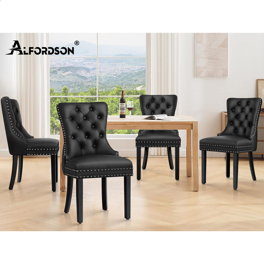 ALFORDSON 2x Dining Chairs Kitchen Lounge Retro Button Tufted PU Leather Black