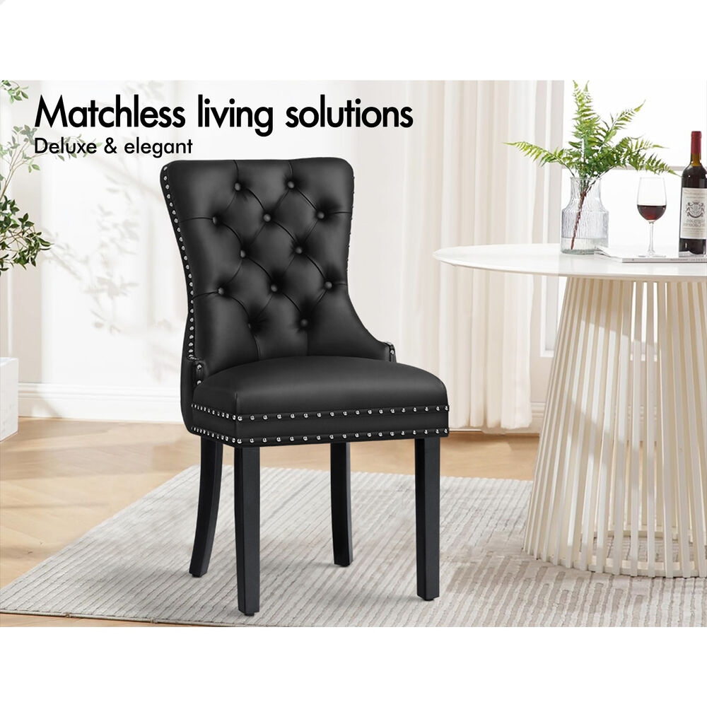 ALFORDSON 2x Dining Chairs Kitchen Lounge Retro Button Tufted PU Leather Black