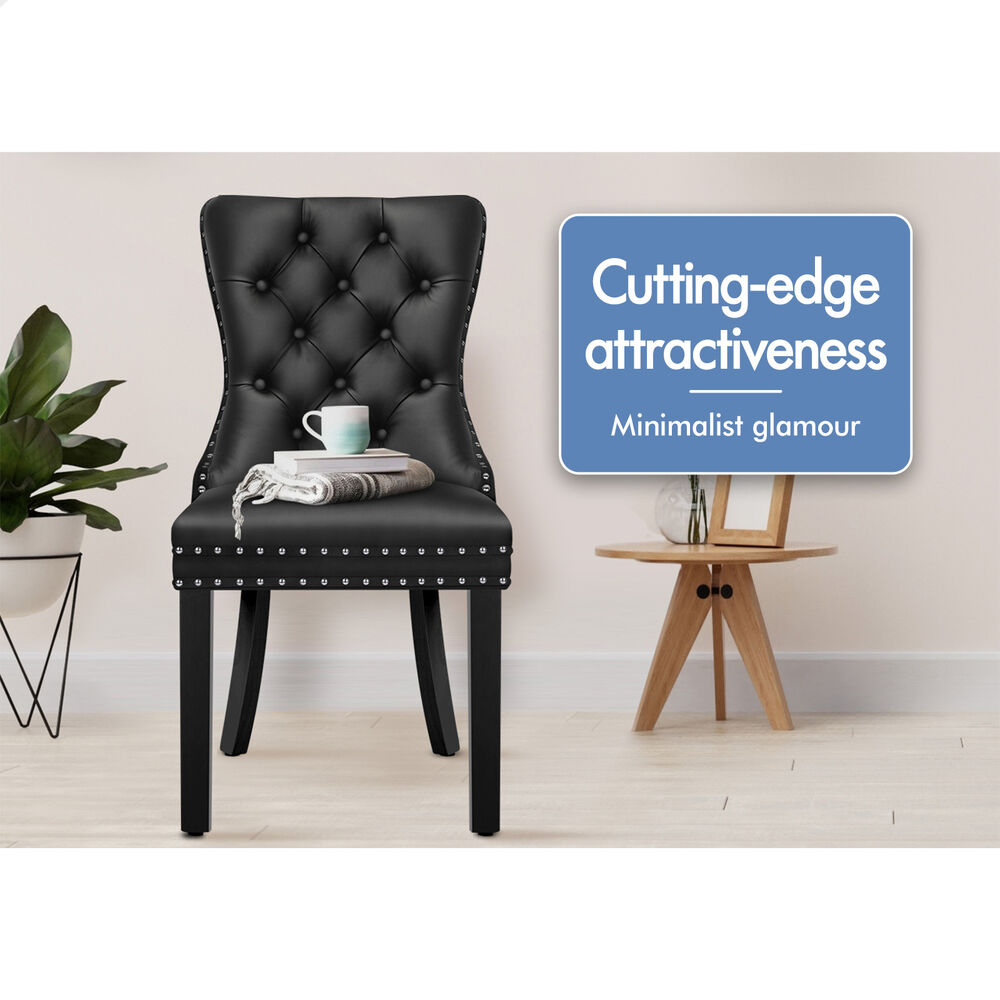 ALFORDSON 4x Dining Chairs Kitchen Lounge Retro Button Tufted PU Leather Black