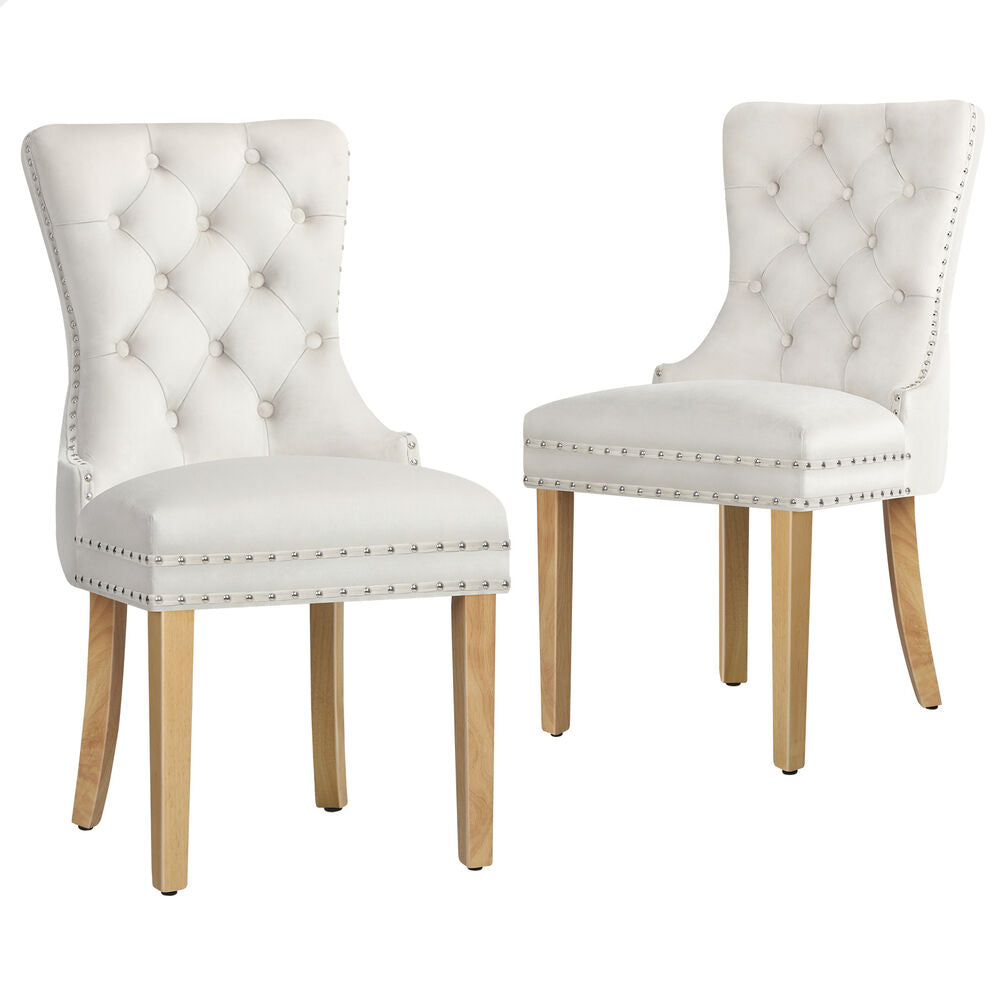 ALFORDSON 2x Dining Chair Kitchen Lounge Retro Button Tufted Wooden Velvet Beige