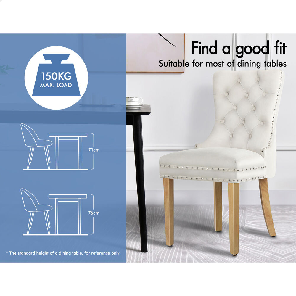 ALFORDSON 2x Dining Chair Kitchen Lounge Retro Button Tufted Wooden Velvet Beige