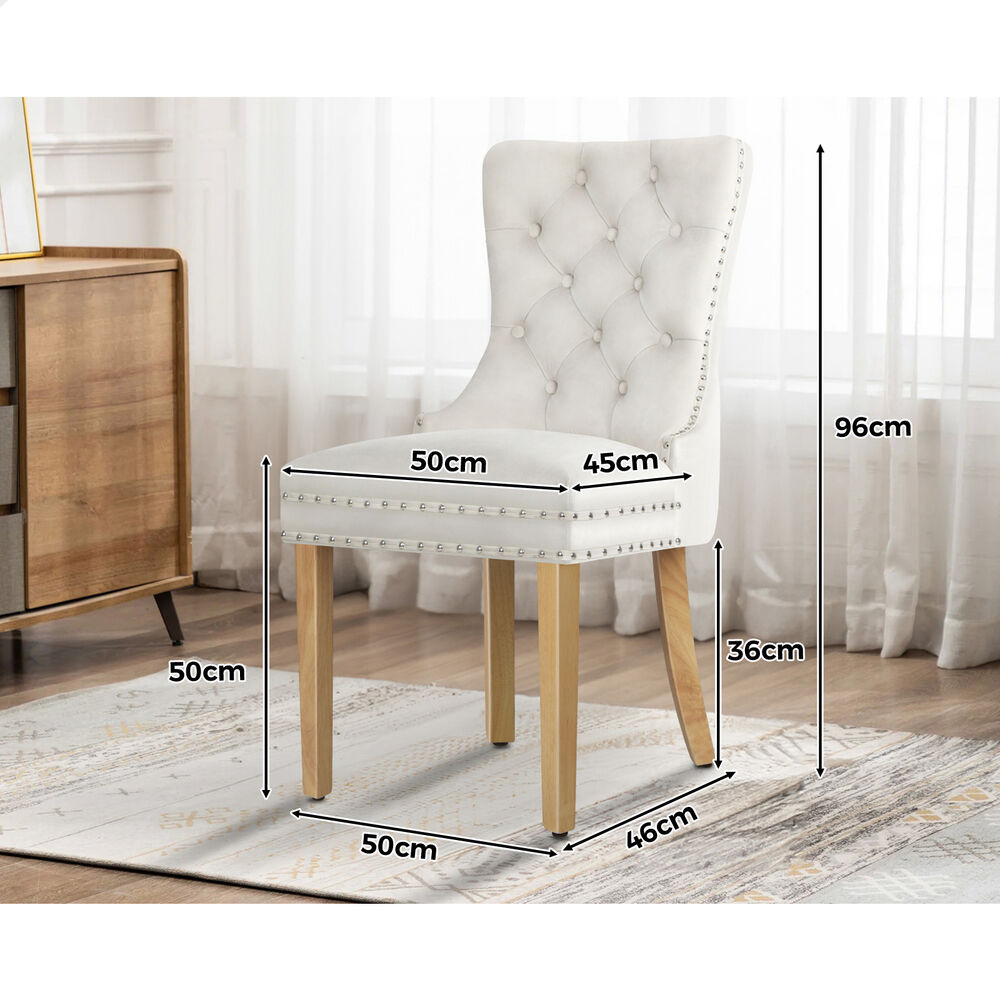 ALFORDSON 2x Dining Chair Kitchen Lounge Retro Button Tufted Wooden Velvet Beige