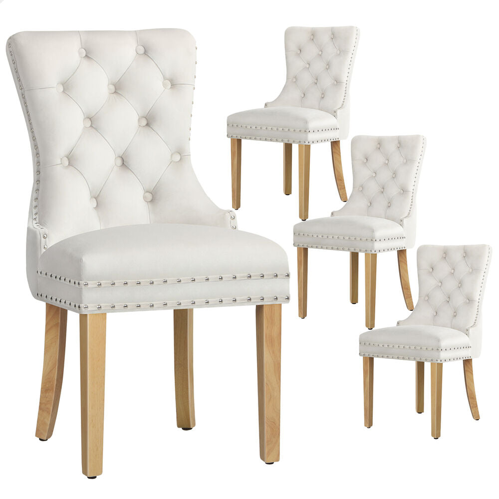 ALFORDSON 4x Dining Chair Kitchen Lounge Retro Button Tufted Wooden Velvet Beige