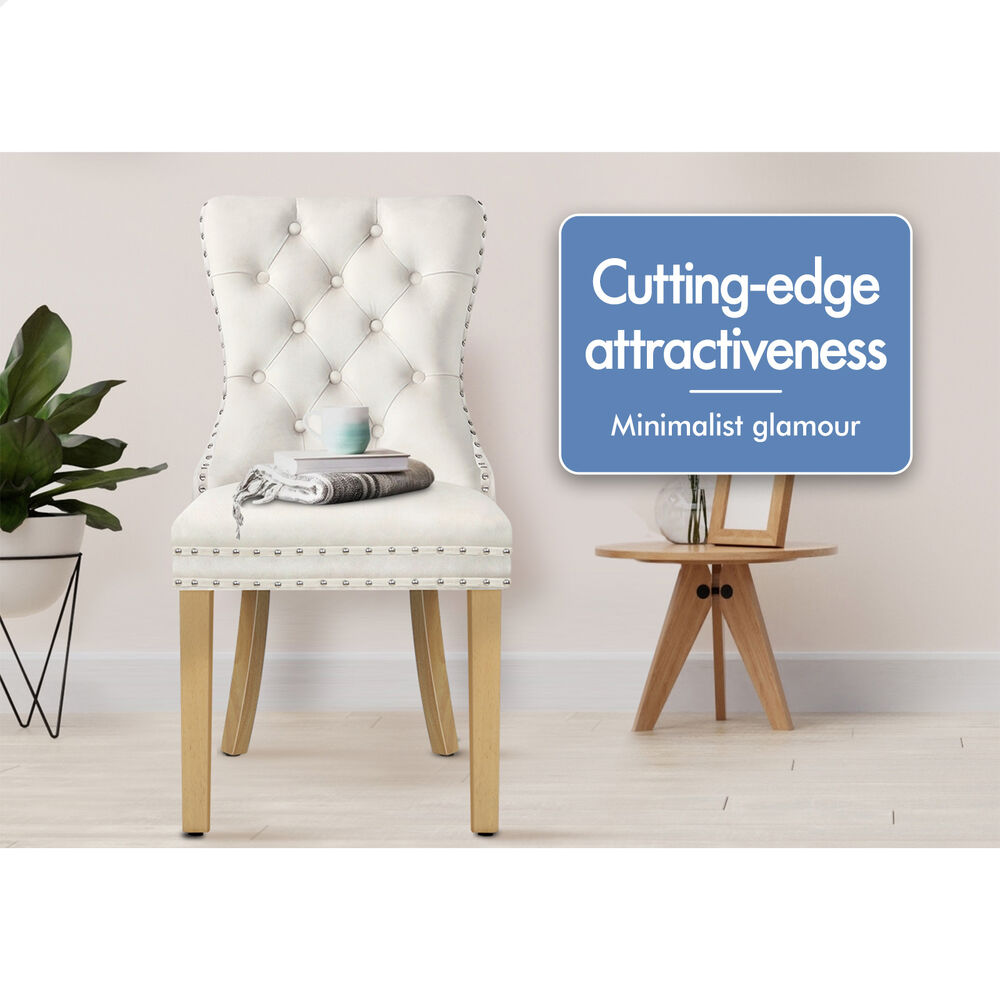 ALFORDSON 4x Dining Chair Kitchen Lounge Retro Button Tufted Wooden Velvet Beige