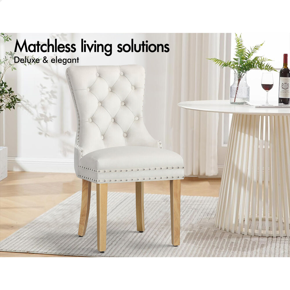 ALFORDSON 4x Dining Chair Kitchen Lounge Retro Button Tufted Wooden Velvet Beige