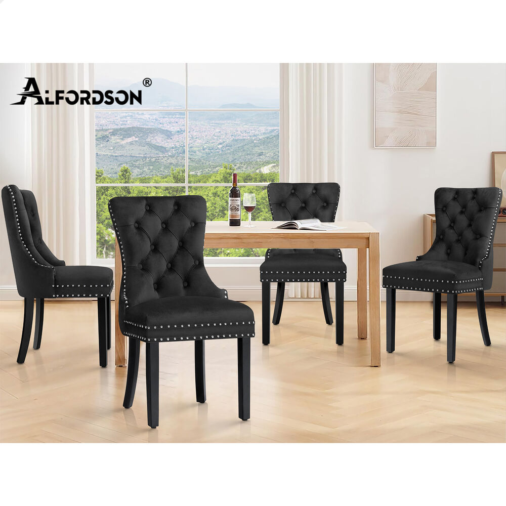 ALFORDSON 2x Dining Chair Kitchen Lounge Retro Button Tufted Wooden Velvet Black