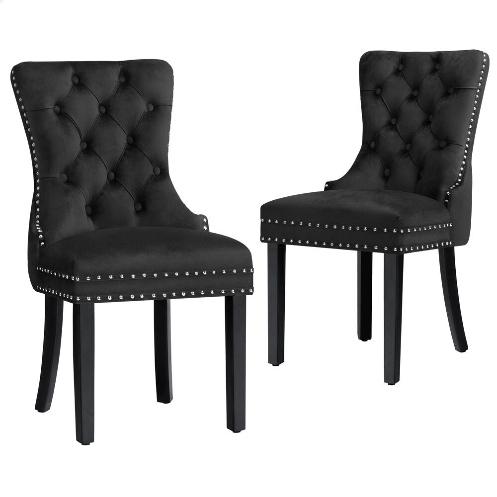 ALFORDSON 2x Dining Chair Kitchen Lounge Retro Button Tufted Wooden Velvet Black