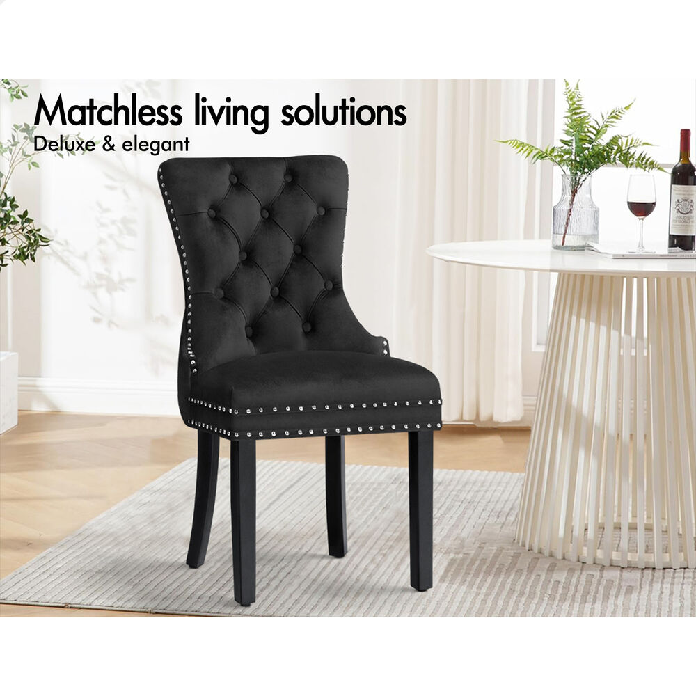 ALFORDSON 2x Dining Chair Kitchen Lounge Retro Button Tufted Wooden Velvet Black