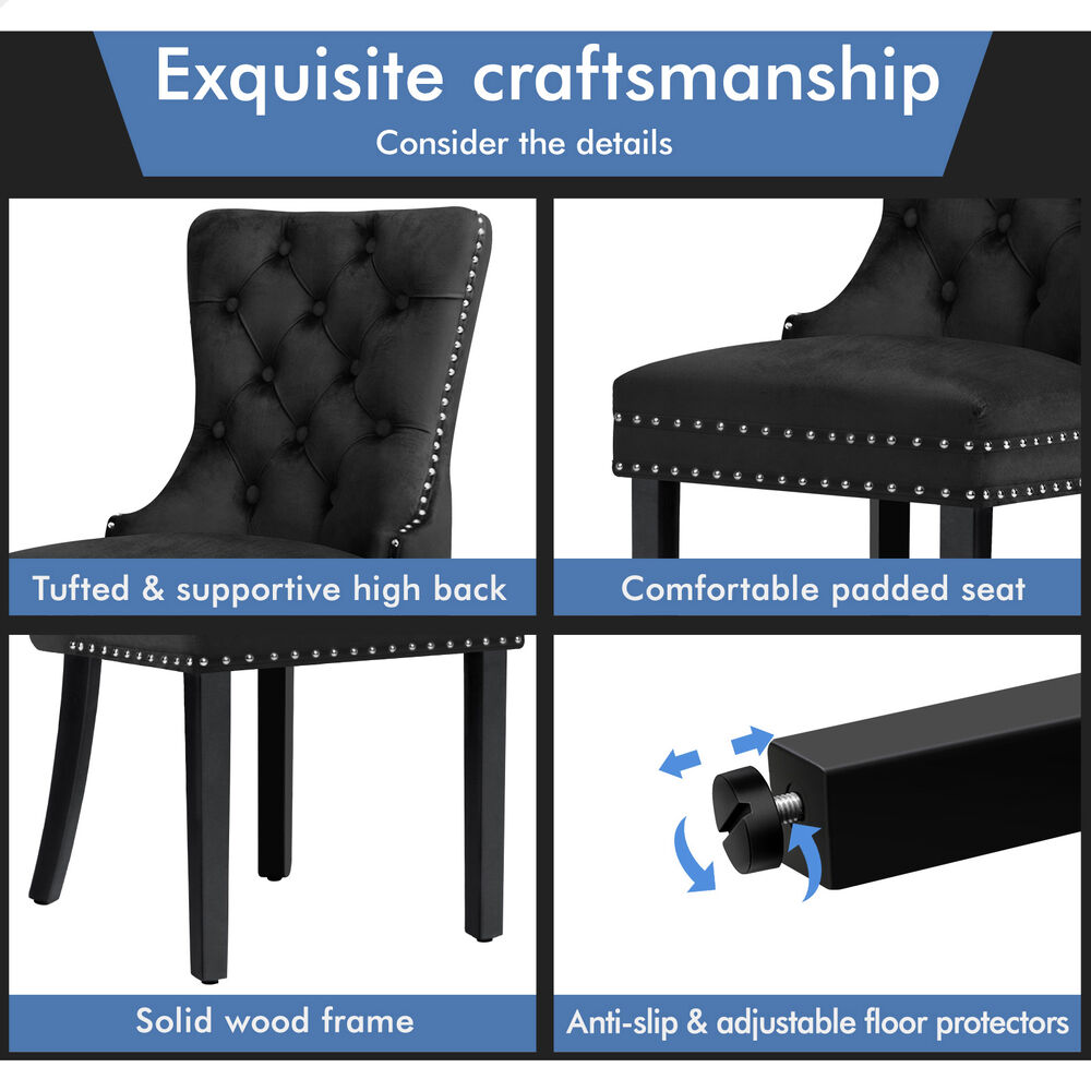 ALFORDSON 2x Dining Chair Kitchen Lounge Retro Button Tufted Wooden Velvet Black