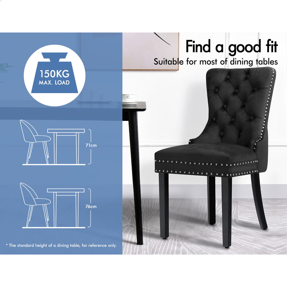 ALFORDSON 4x Dining Chair Kitchen Lounge Retro Button Tufted Wooden Velvet Black