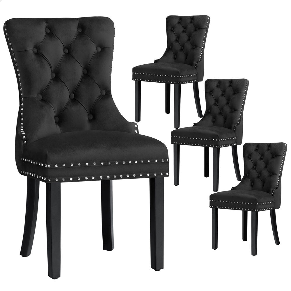 ALFORDSON 4x Dining Chair Kitchen Lounge Retro Button Tufted Wooden Velvet Black