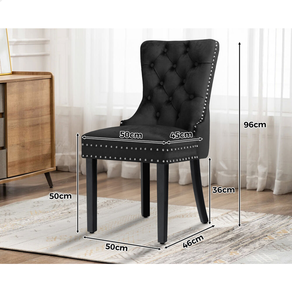 ALFORDSON 4x Dining Chair Kitchen Lounge Retro Button Tufted Wooden Velvet Black