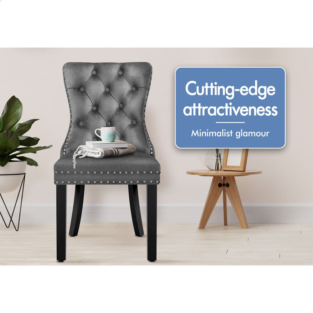 ALFORDSON 2x Dining Chair Kitchen Lounge Retro Button Tufted Wooden Velvet Grey