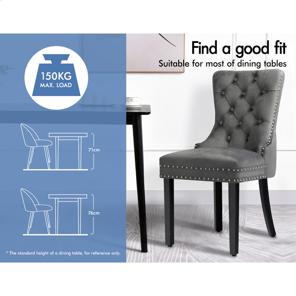 ALFORDSON 2x Dining Chair Kitchen Lounge Retro Button Tufted Wooden Velvet Grey