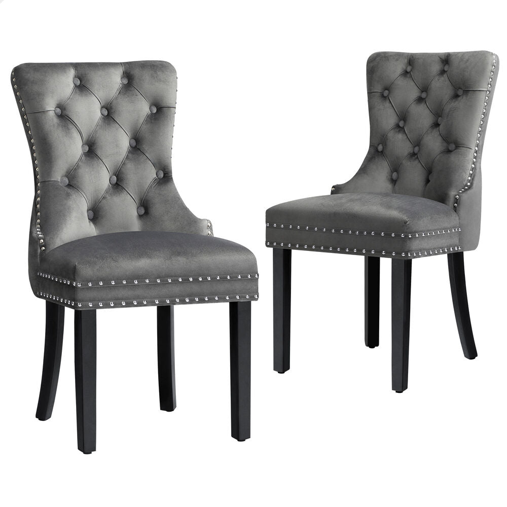 ALFORDSON 2x Dining Chair Kitchen Lounge Retro Button Tufted Wooden Velvet Grey