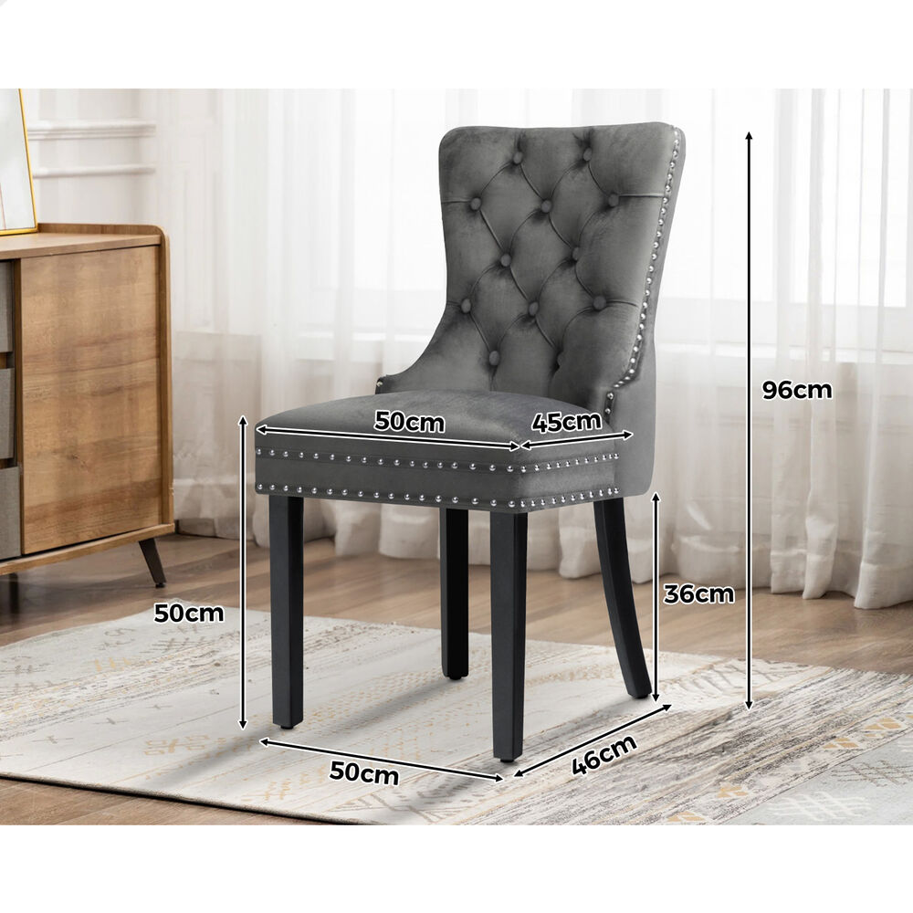 ALFORDSON 2x Dining Chair Kitchen Lounge Retro Button Tufted Wooden Velvet Grey