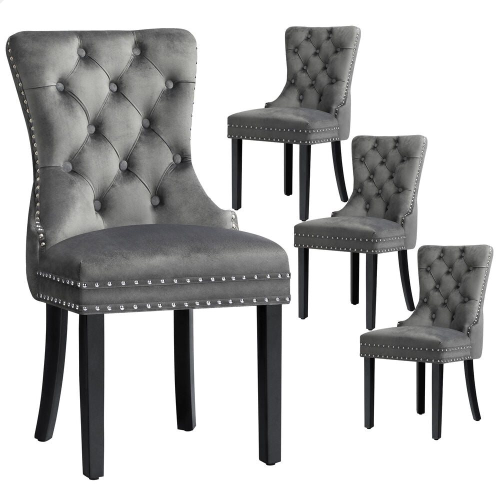ALFORDSON 4x Dining Chair Kitchen Lounge Retro Button Tufted Wooden Velvet Grey