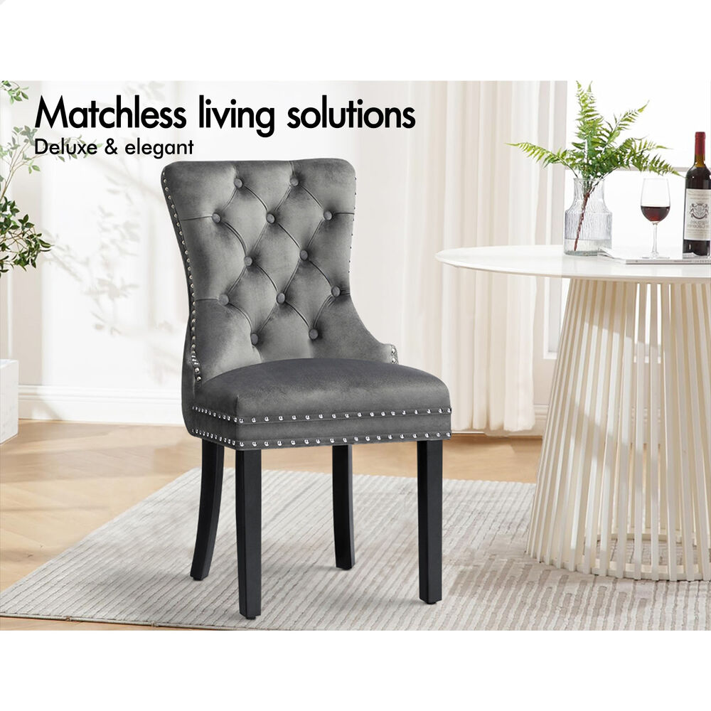 ALFORDSON 4x Dining Chair Kitchen Lounge Retro Button Tufted Wooden Velvet Grey