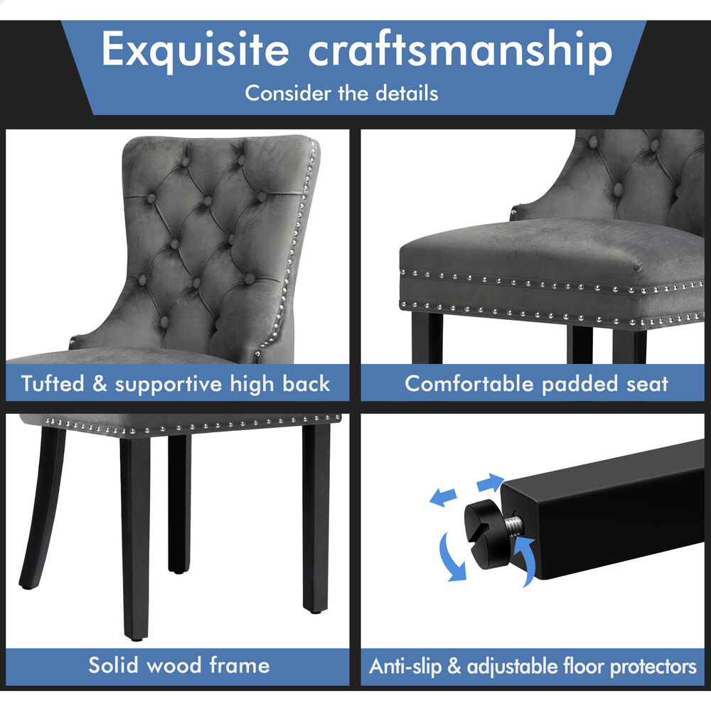 ALFORDSON 4x Dining Chair Kitchen Lounge Retro Button Tufted Wooden Velvet Grey
