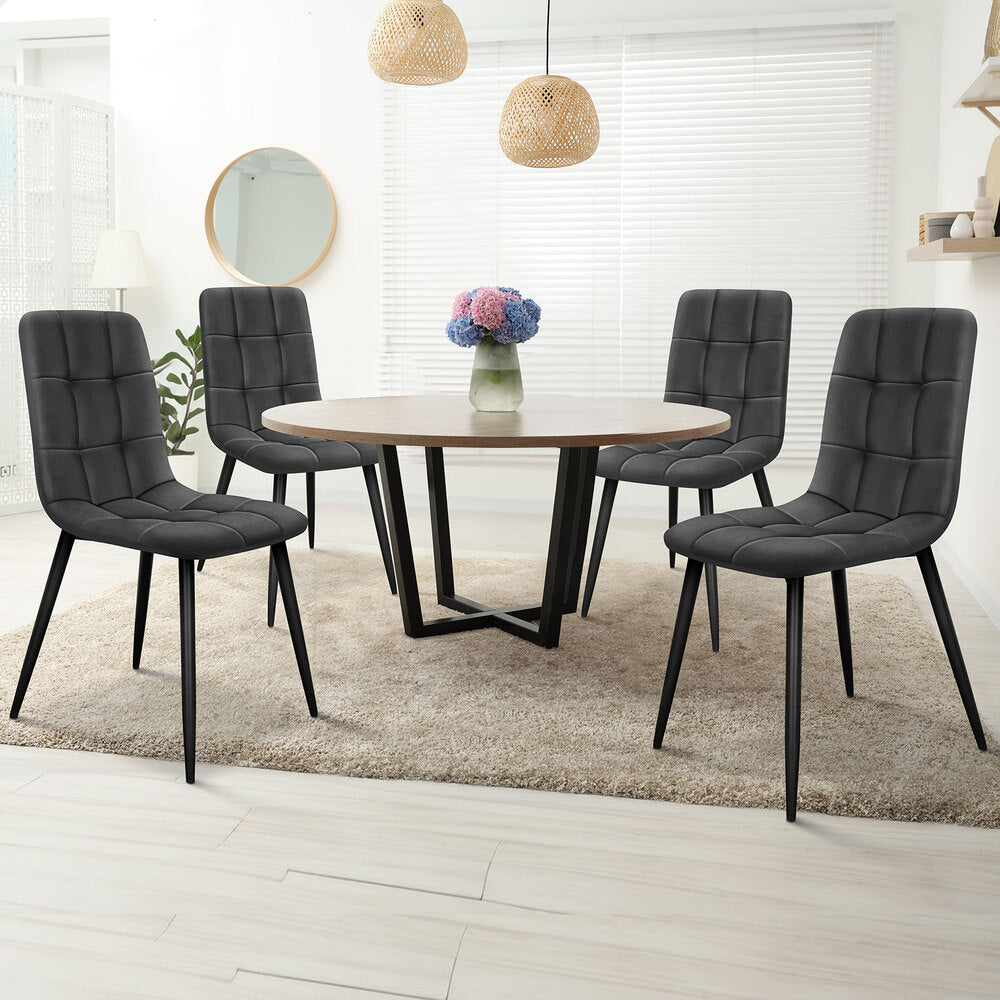 ALFORDSON 4x Dining Chair Elegant Retro Suede Fabric Grey