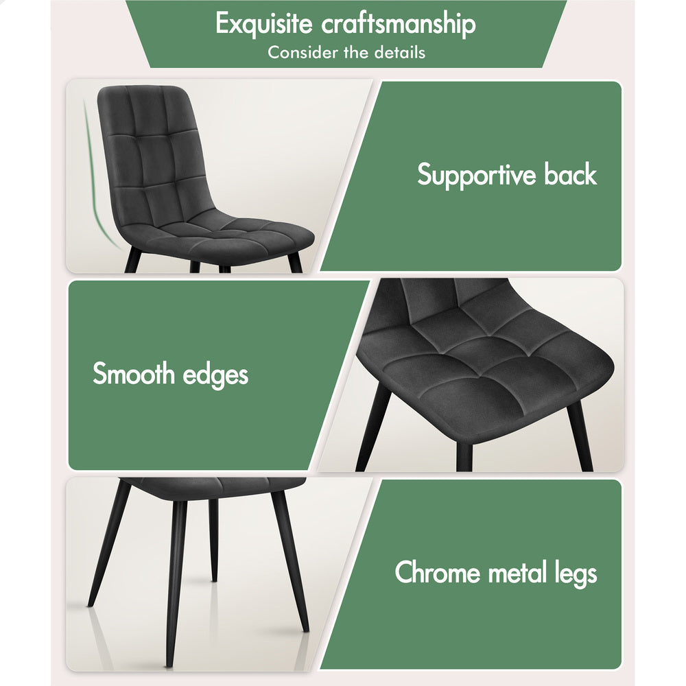 ALFORDSON 4x Dining Chair Elegant Retro Suede Fabric Grey