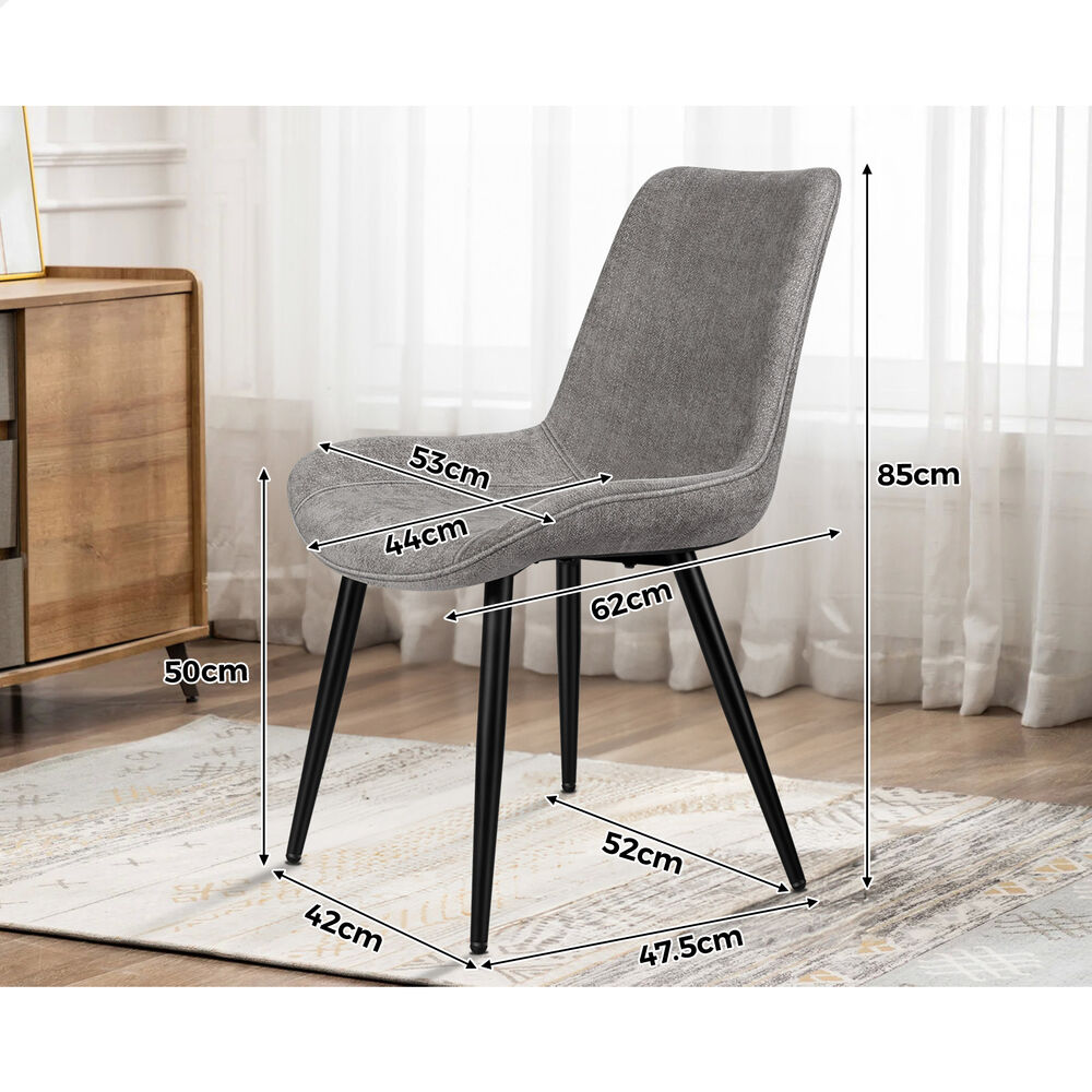 ALFORDSON 2x Dining Chair Kitchen Accent Lounge Padded Seat Metal Chenille Grey
