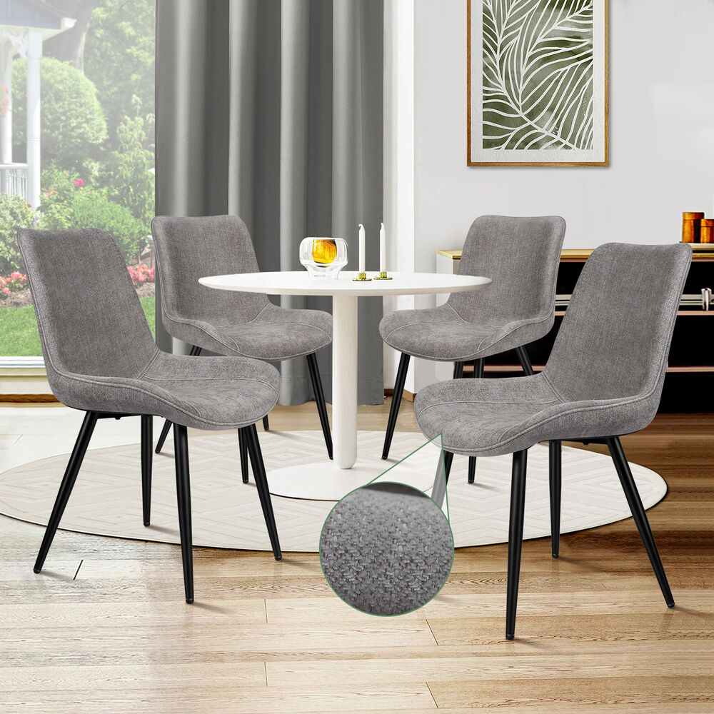 ALFORDSON 4x Dining Chair Kitchen Accent Lounge Padded Seat Metal Chenille Grey