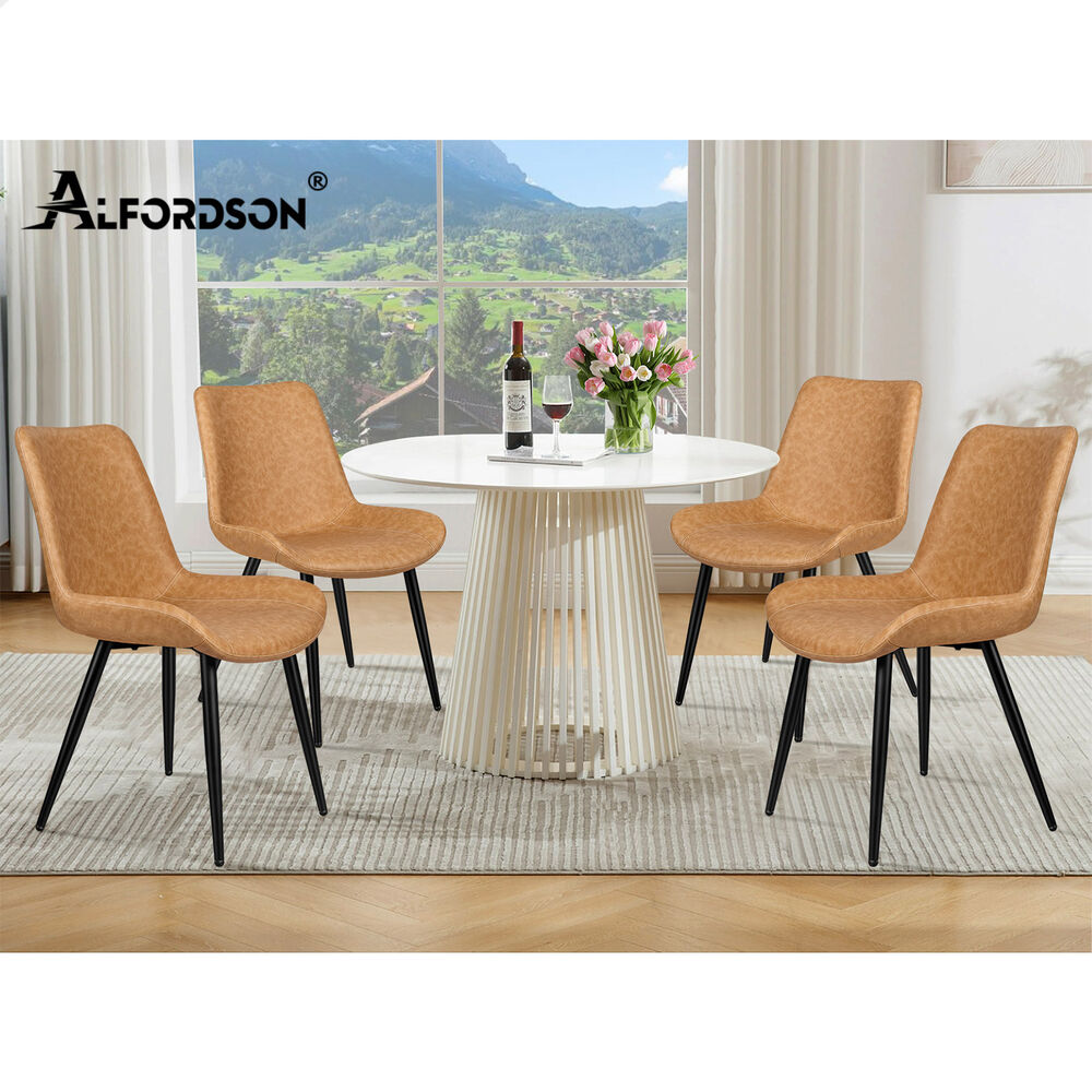 ALFORDSON 2x Dining Chairs Kitchen Accent Lounge Seat Retro PU Leather Brown
