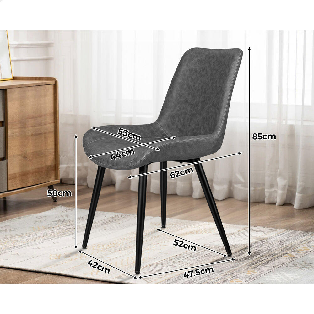 ALFORDSON 2x Dining Chairs Kitchen Accent Lounge Seat Retro PU Faux Leather Grey
