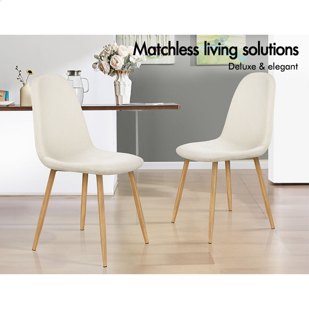 ALFORDSON 4x Dining Chair Kitchen Accent Cafe Lounge Padded Seat Chenille Beige