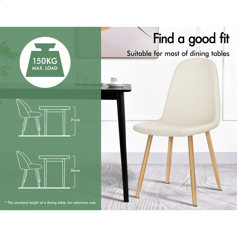ALFORDSON 4x Dining Chair Kitchen Accent Cafe Lounge Padded Seat Chenille Beige