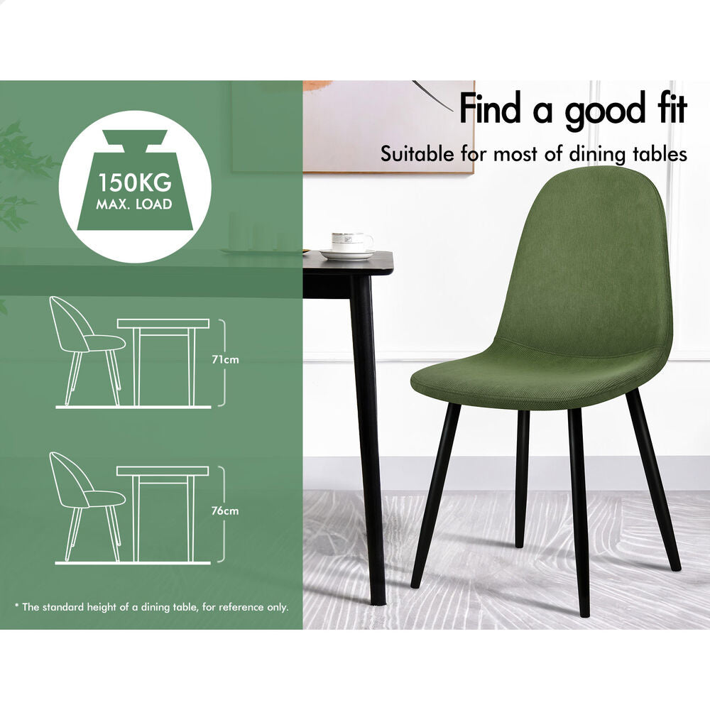 ALFORDSON 4x Dining Chair Kitchen Accent Cafe Lounge Upholstered Corduroy Green