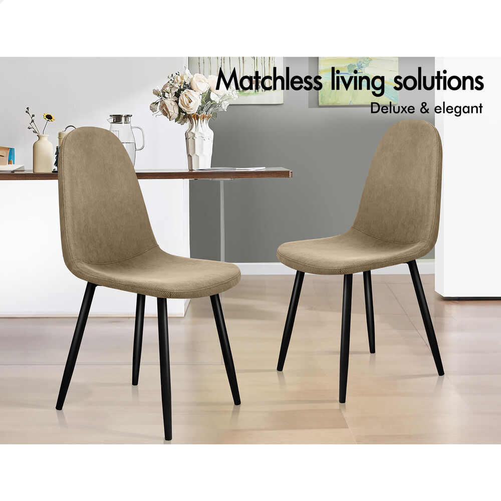 ALFORDSON 4x Dining Chair Kitchen Accent Cafe Lounge Upholstered Corduroy Khaki