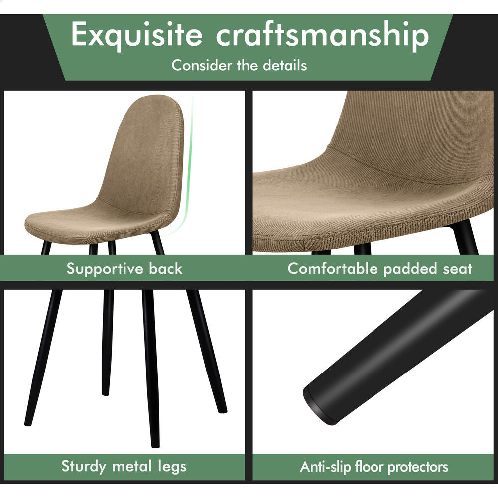 ALFORDSON 4x Dining Chair Kitchen Accent Cafe Lounge Upholstered Corduroy Khaki