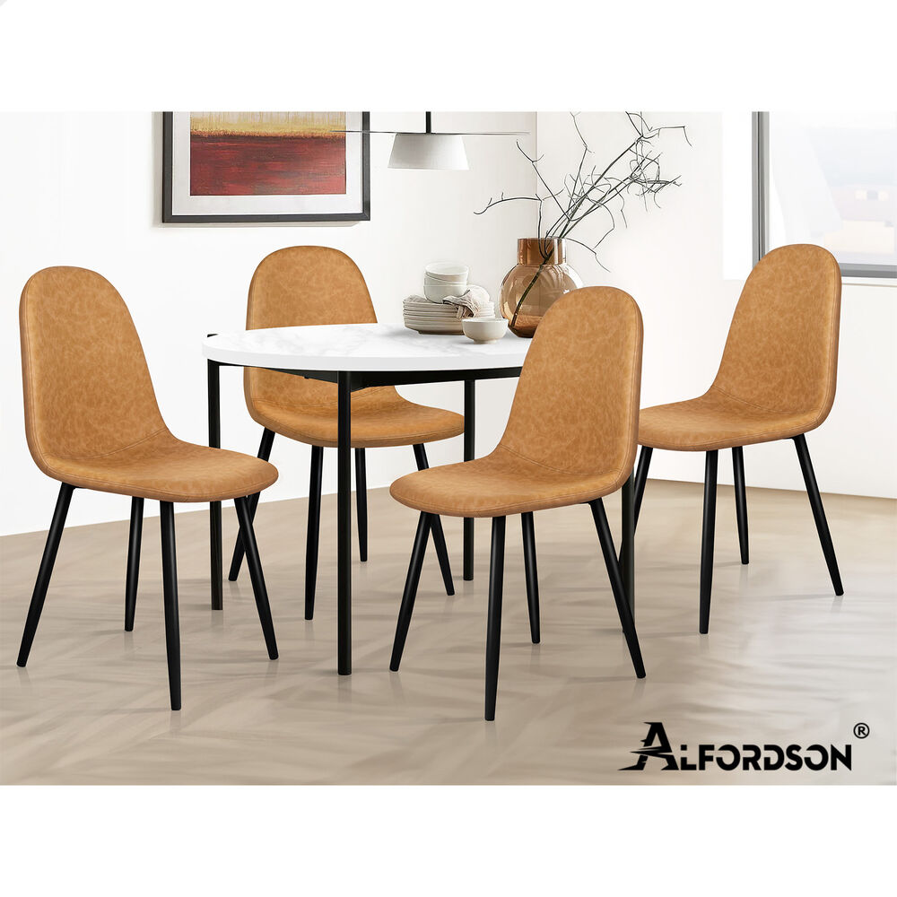ALFORDSON 4x Dining Chairs Kitchen Lounge Cafe Seat Retro PU Faux Leather Brown
