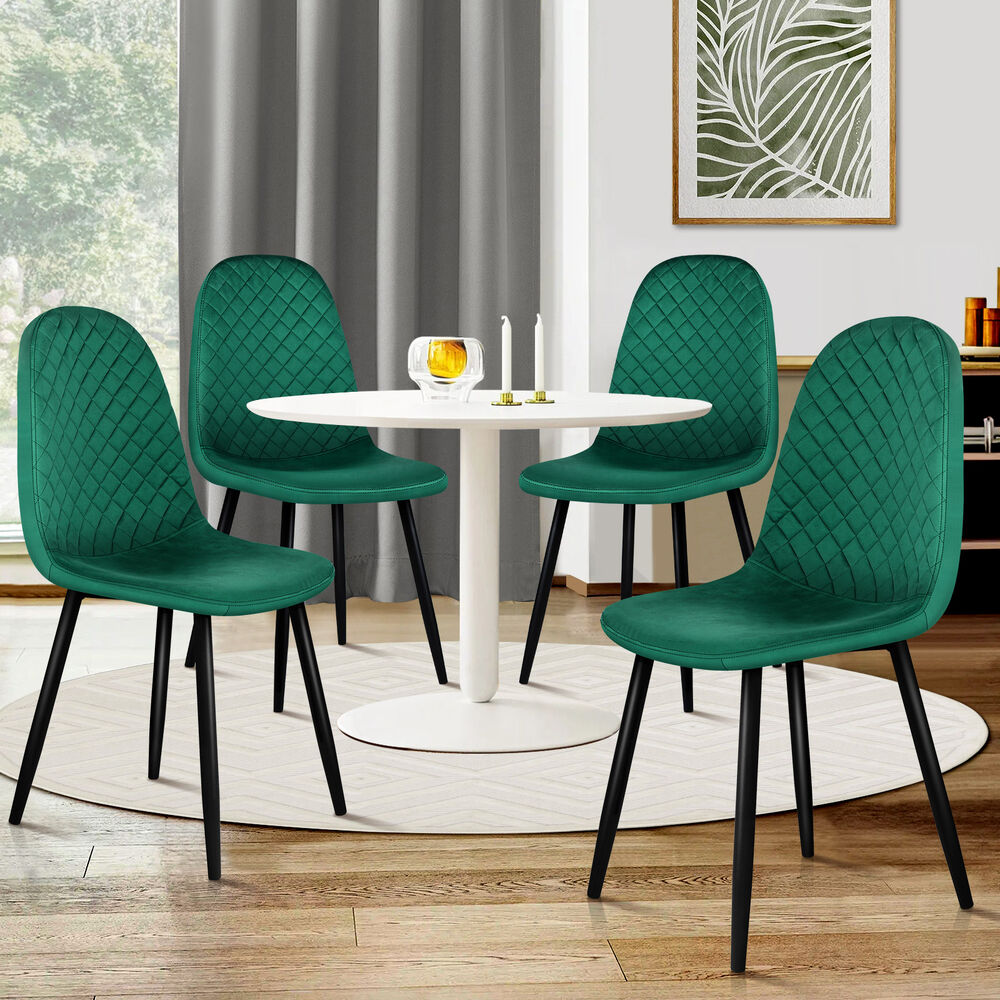ALFORDSON 4x Dining Chairs Kitchen Lounge Diamond Stitch Retro Velvet Green