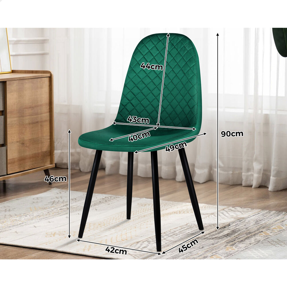 ALFORDSON 4x Dining Chairs Kitchen Lounge Diamond Stitch Retro Velvet Green