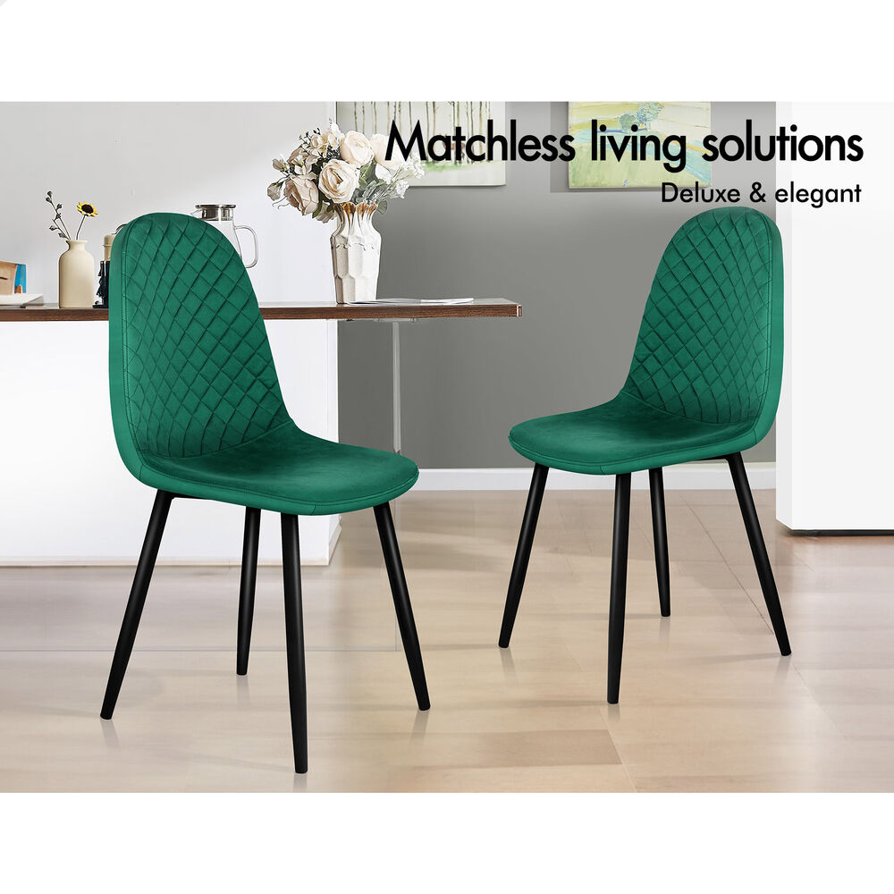 ALFORDSON 4x Dining Chairs Kitchen Lounge Diamond Stitch Retro Velvet Green