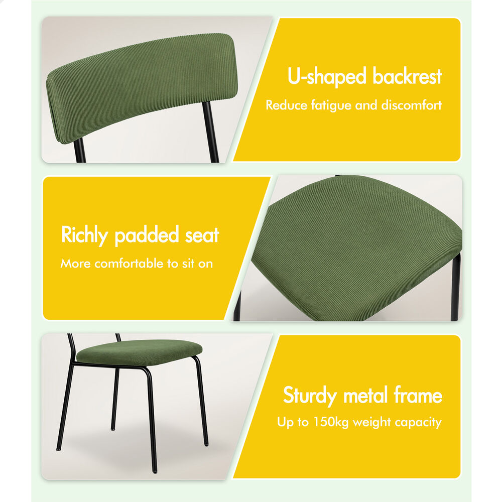 ALFORDSON 2x Dining Chairs Accent Kitchen Lounge Curved Backrest Corduroy Green