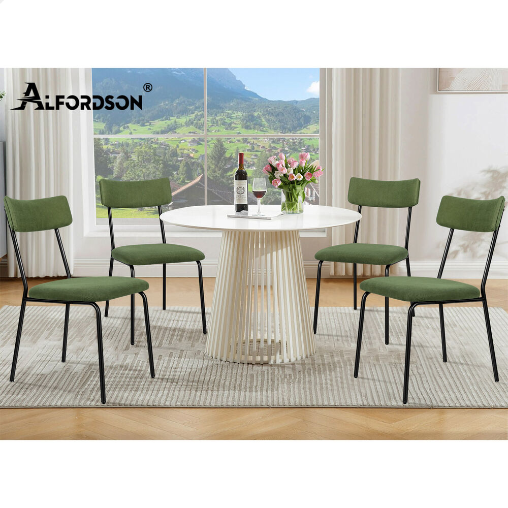 ALFORDSON 4x Dining Chairs Accent Kitchen Lounge Curved Backrest Corduroy Green