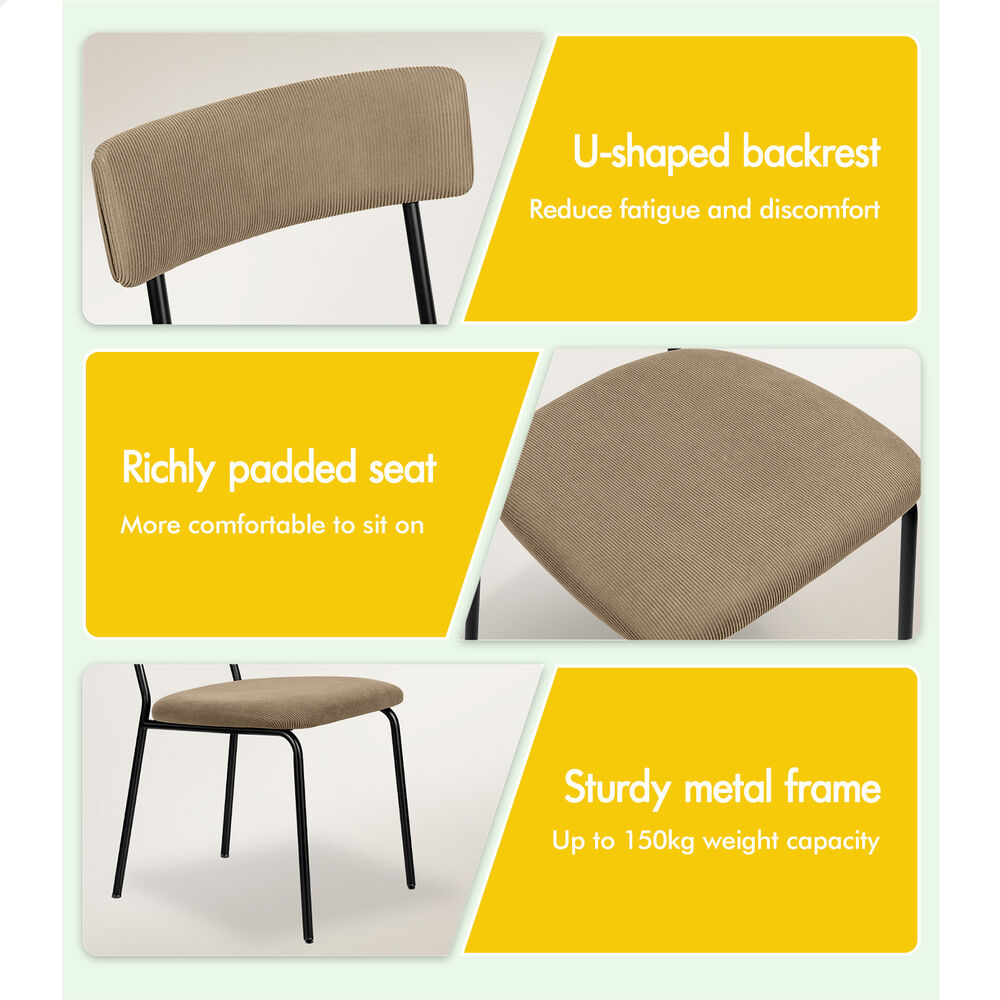 ALFORDSON 4x Dining Chairs Accent Kitchen Lounge Curved Backrest Corduroy Khaki