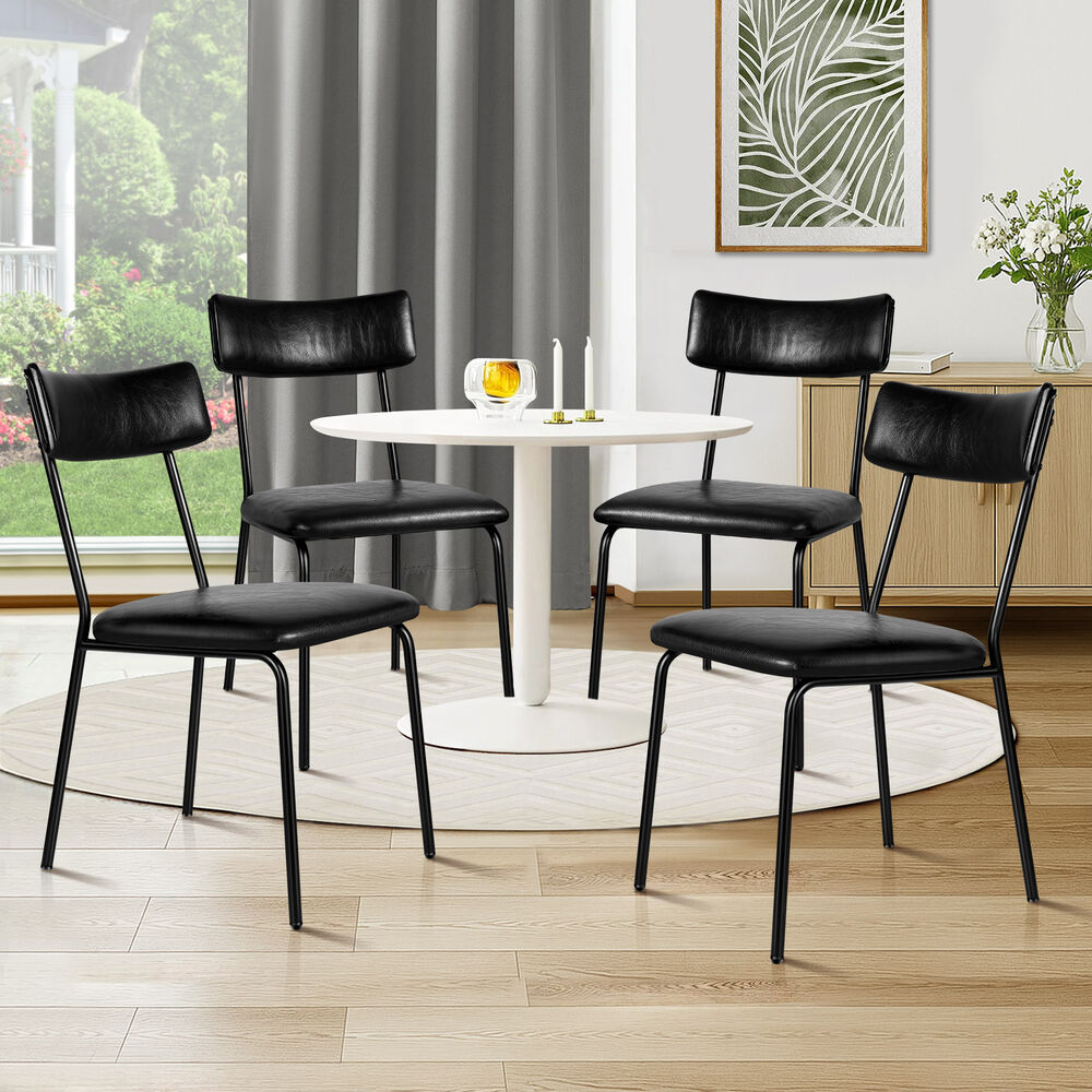 ALFORDSON 4x Dining Chairs Accent Kitchen Lounge Curved Back PU Leather Black