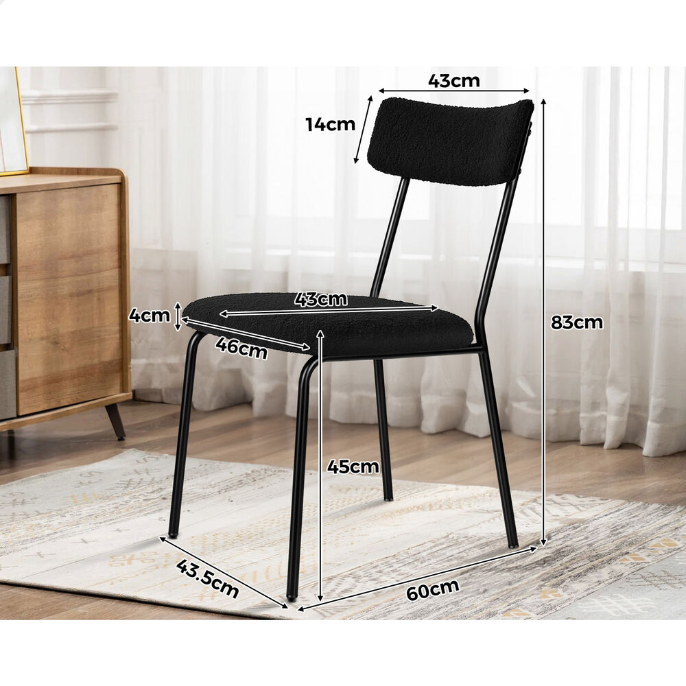 ALFORDSON 2x Dining Chairs Accent Kitchen Lounge Rectangular Back Sherpa Black