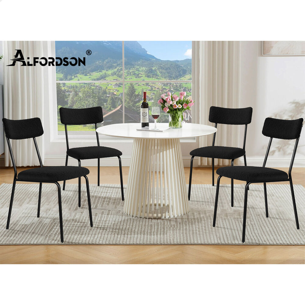 ALFORDSON 2x Dining Chairs Accent Kitchen Lounge Rectangular Back Sherpa Black