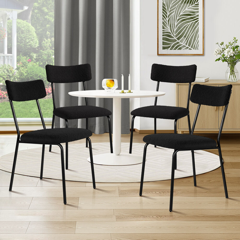 ALFORDSON 4x Dining Chairs Accent Kitchen Lounge Rectangular Back Sherpa Black